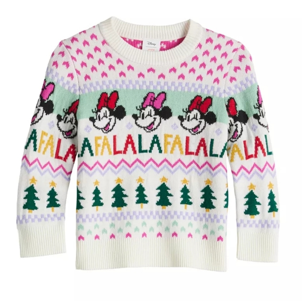Disney Minnie Mouse Fa La La Holiday Sweater Kids - Picture 1 of 4